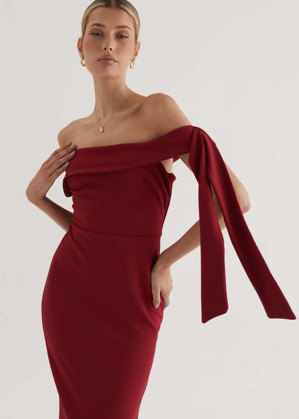 Renia Off Shoulder Maxi Dress - Cherry