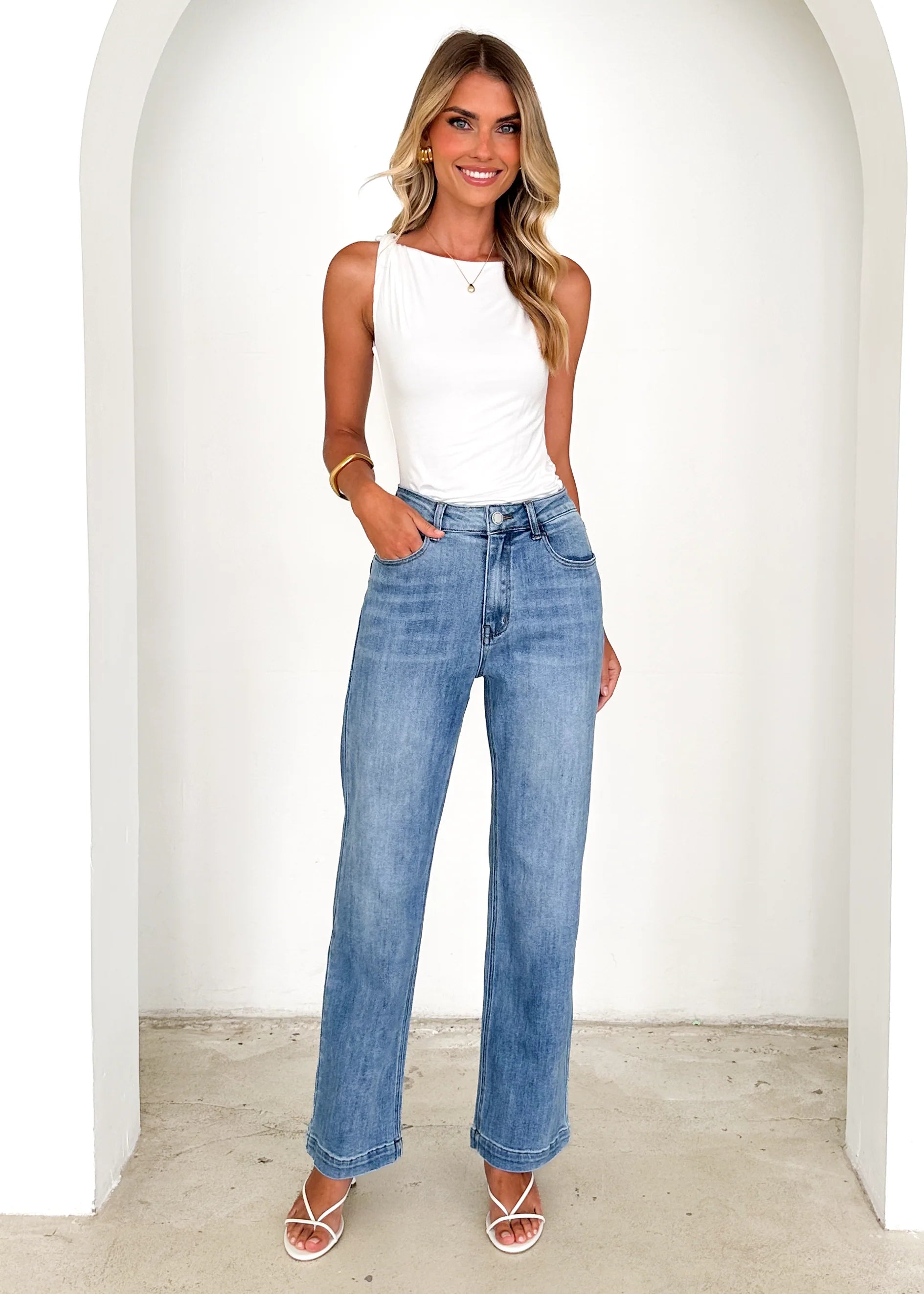 Zariah Stretch Jeans - Mid Blue