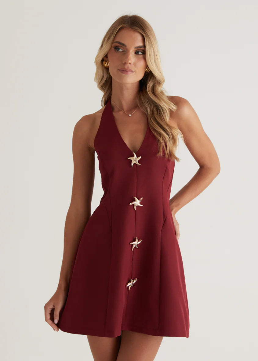 Oaklyn Halter Dress - Burgundy