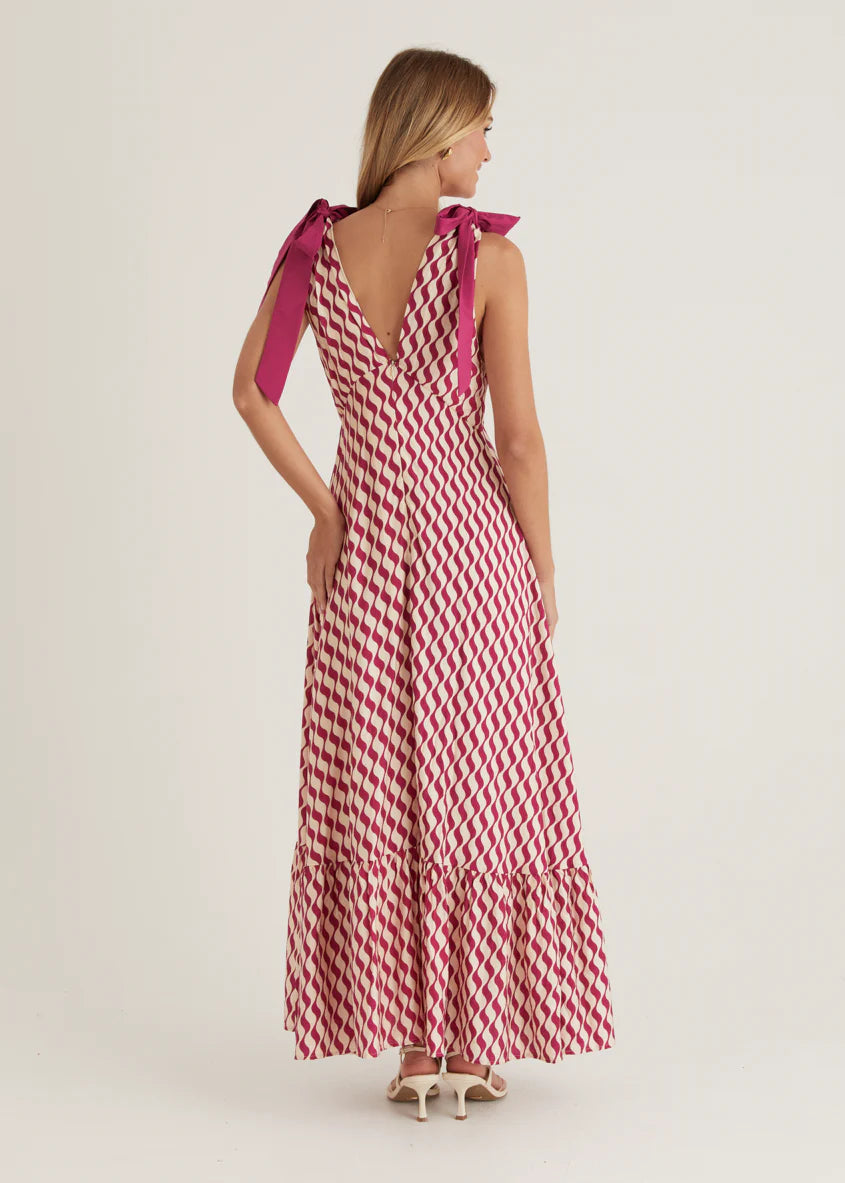 Havannah Tie Midi Dress - Magenta Wave