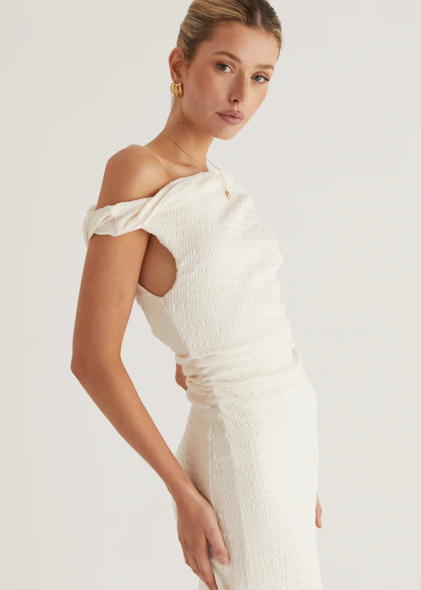 Archie One Shoulder Midi Dress - Cream