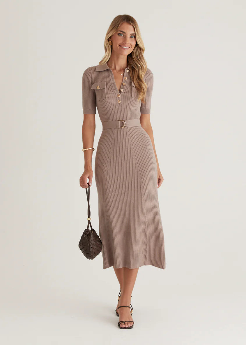 Siesta Knit Midi Dress - Mocha