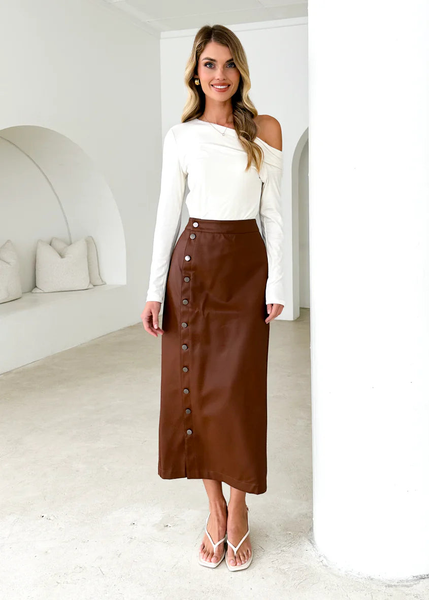 Tretra PU Maxi Skirt - Brown