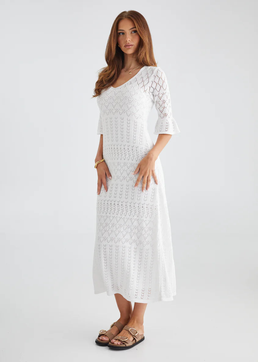Estrela Crochet Midi Dress - Off White