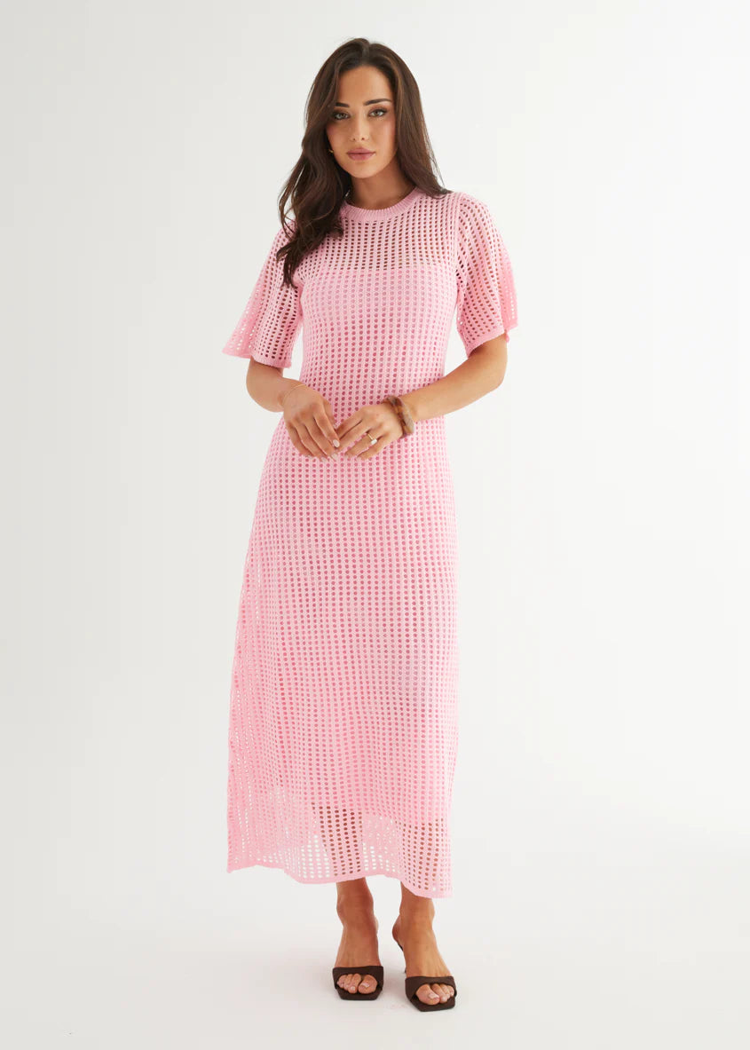Vivvy Crochet Maxi Dress - Pink