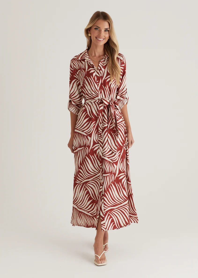Luxe Midi Dress - Wine Fern