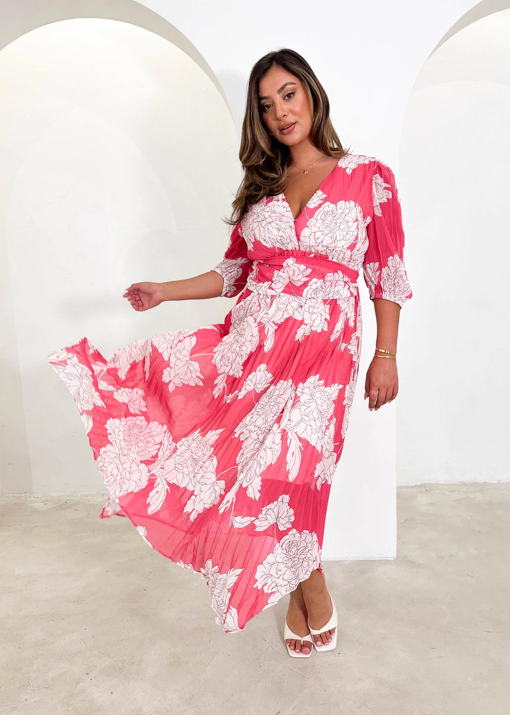 Twinker Midi Dress - Pink Floral