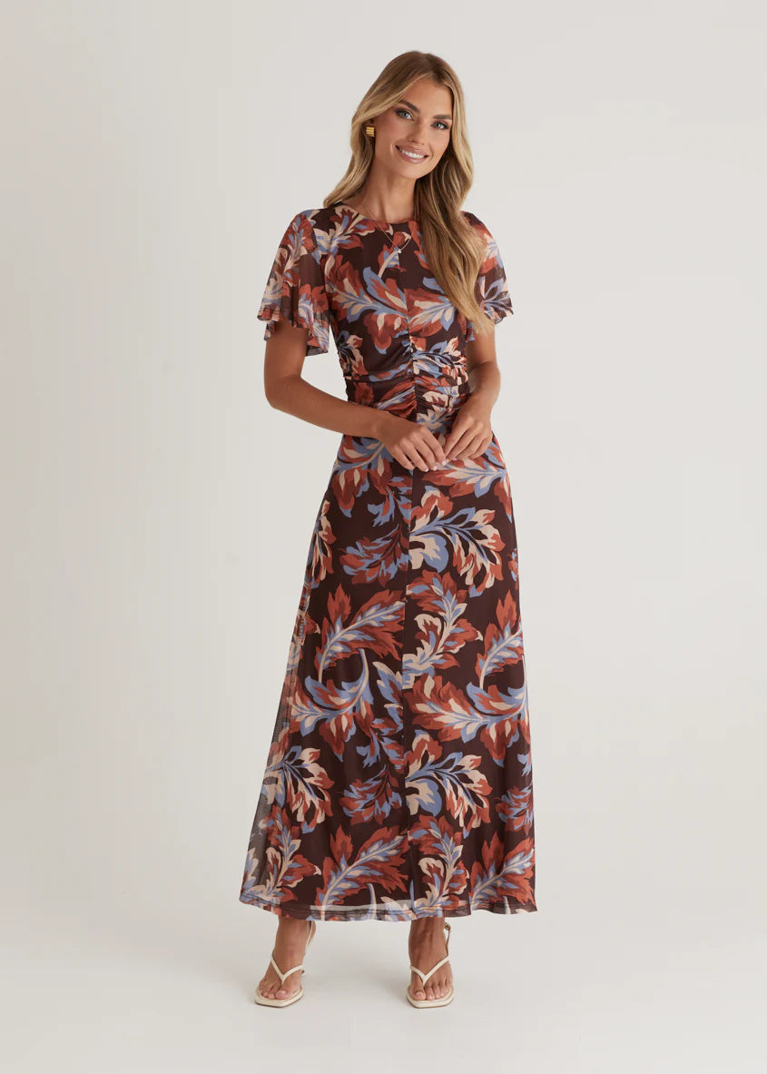 Ricki Mesh Midi Dress - Autumn Leaf
