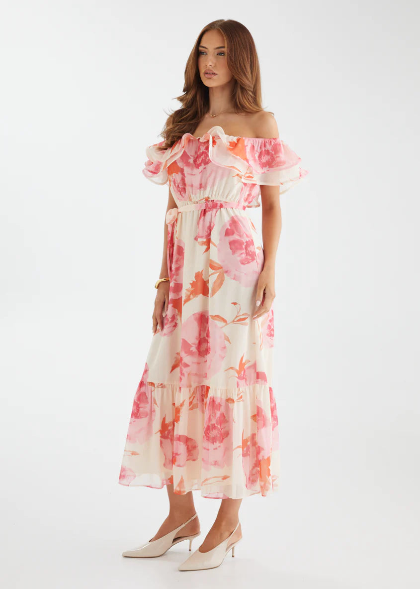 Tarsha Off Shoulder Maxi Dress - Pink Bloom