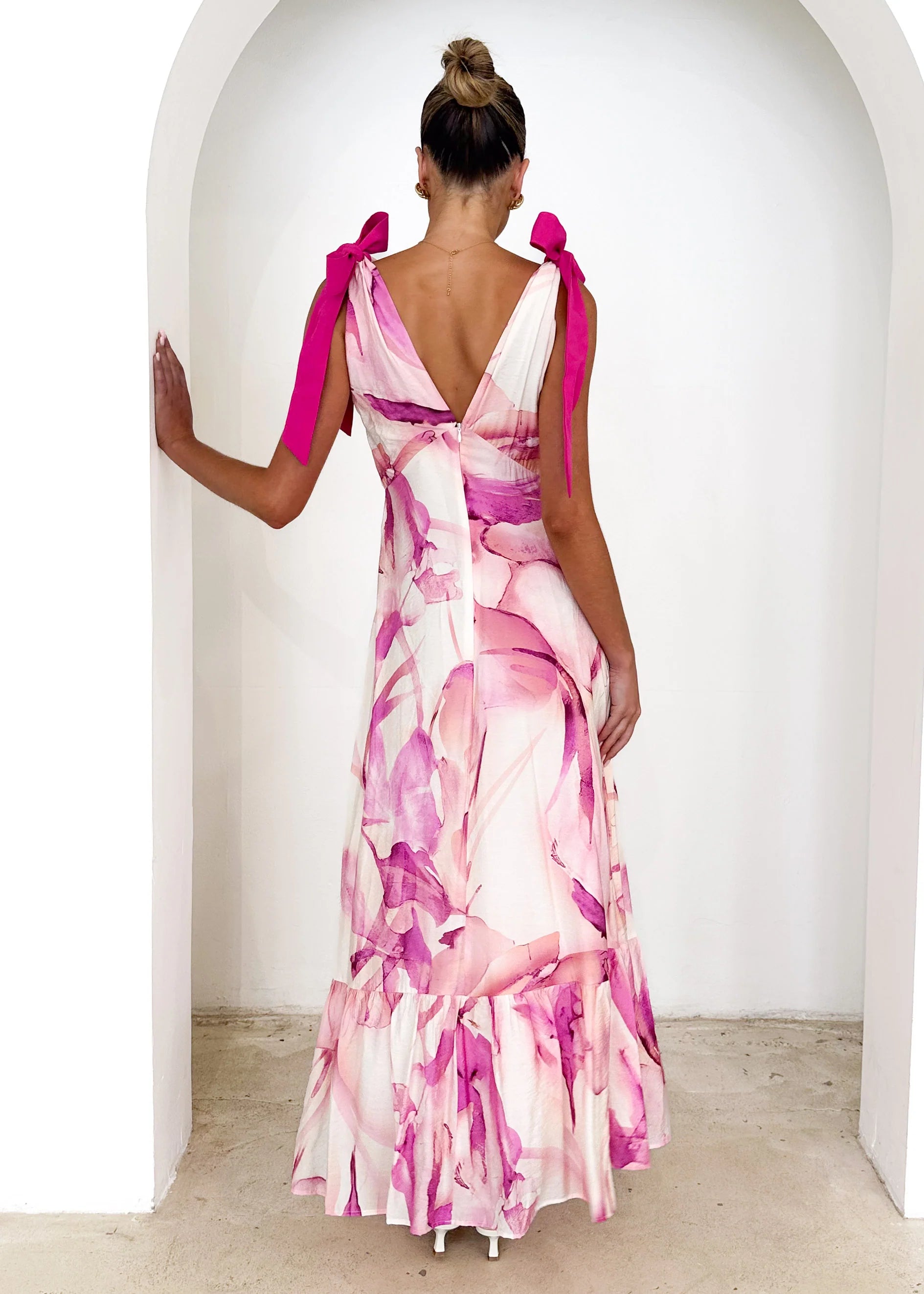 Havannah Tie Midi Dress - Fuchsia Flame