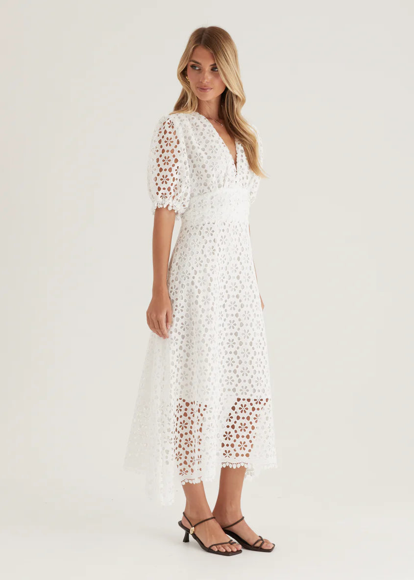 Jahra Lace Midi Dress - Off White