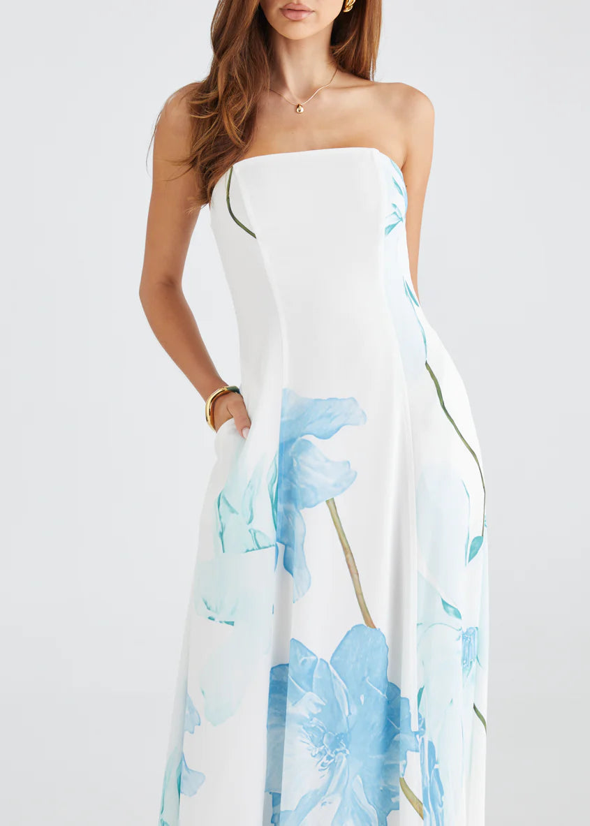 Jayde Strapless Maxi Dress - Blue Flowers