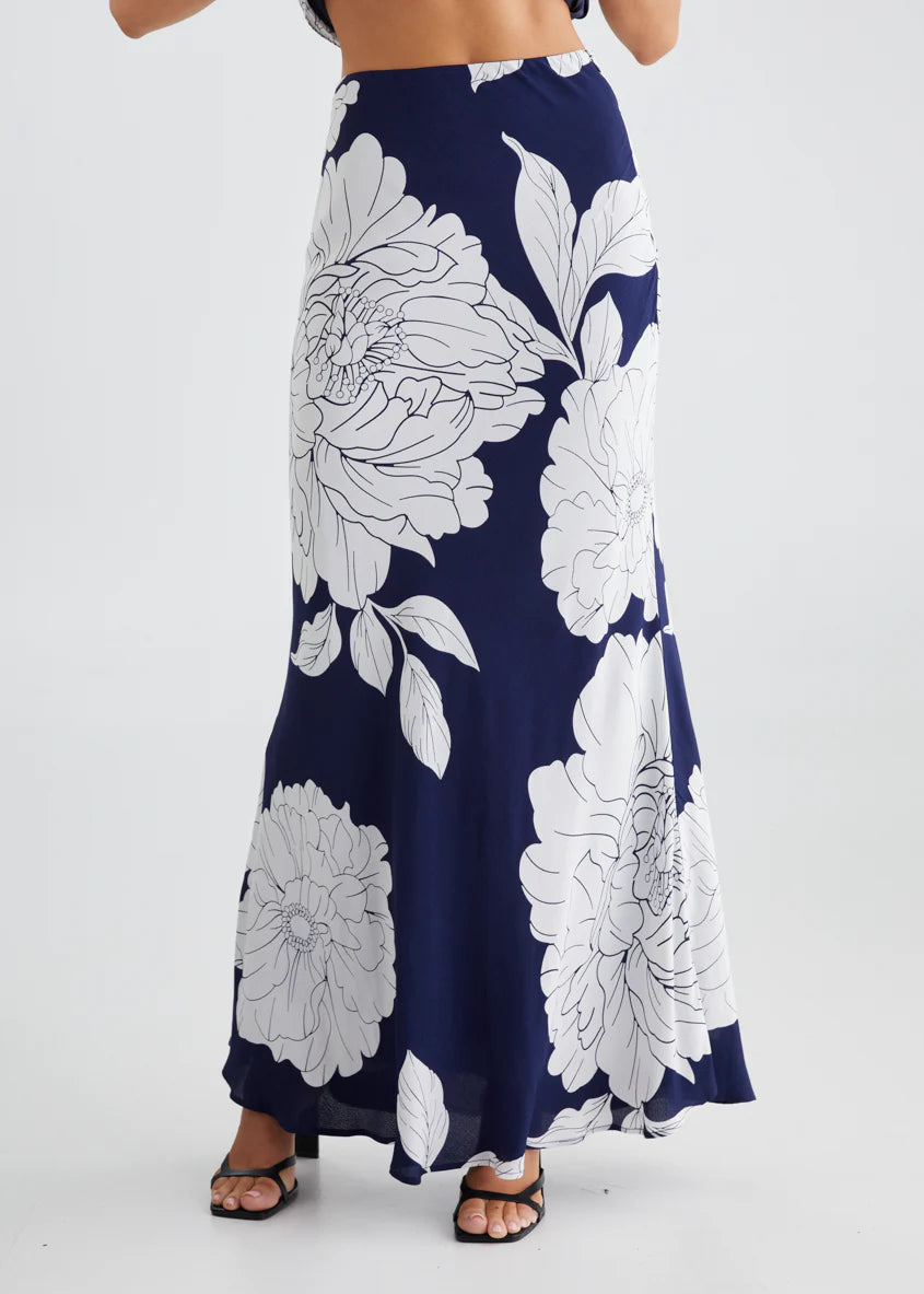 Solar Maxi Skirt - Navy Bloom