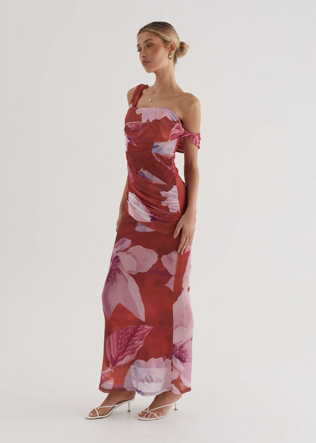 Helena Mesh Maxi Dress - Wine Flowers