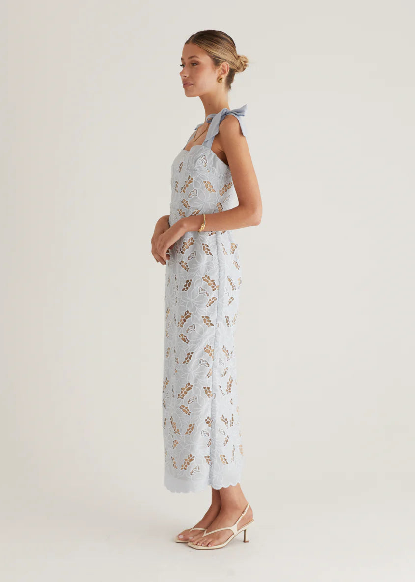 Serenity Embroidered Maxi Dress - Baby Blue