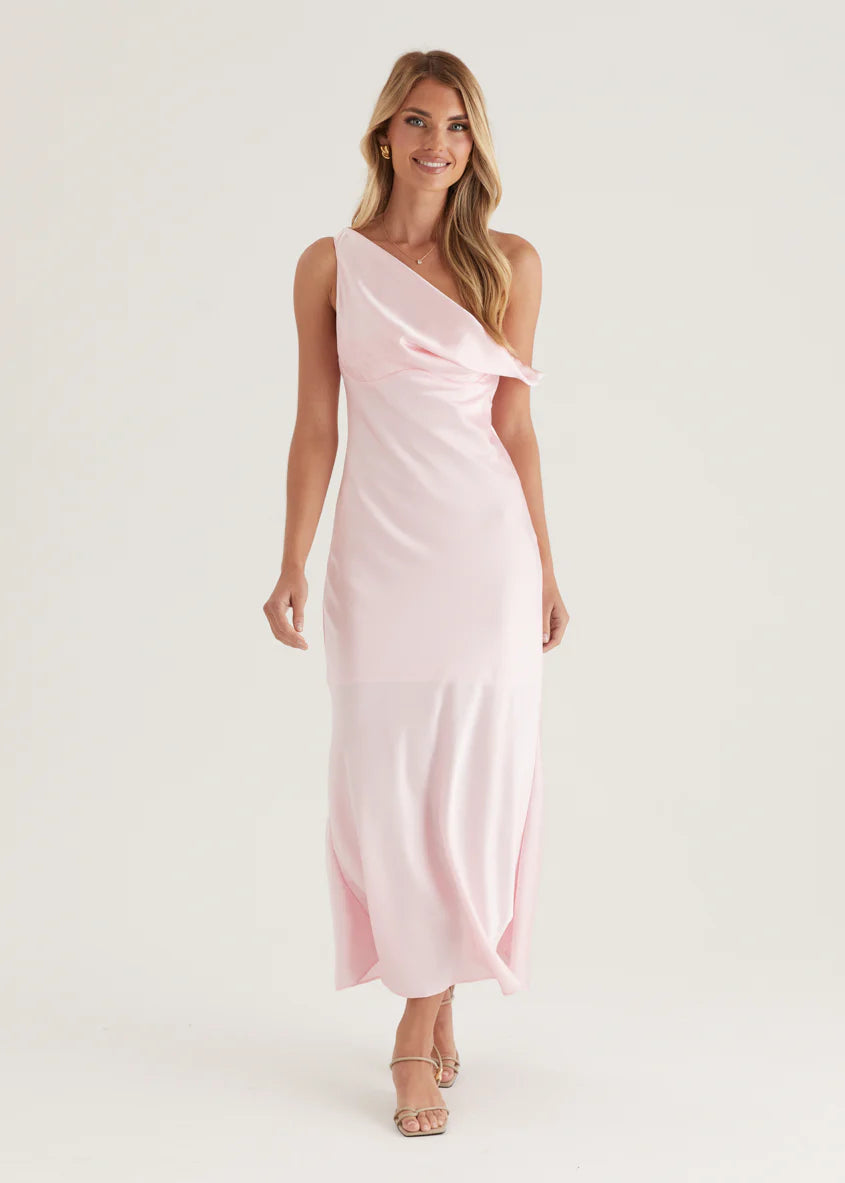 Draela One Shoulder Midi Dress - Pink