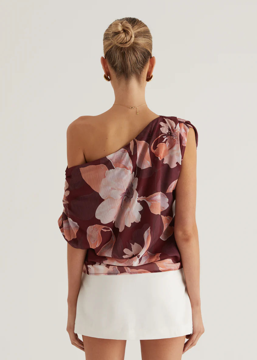 Tatum Off Shoulder Top - Burgundy Floral