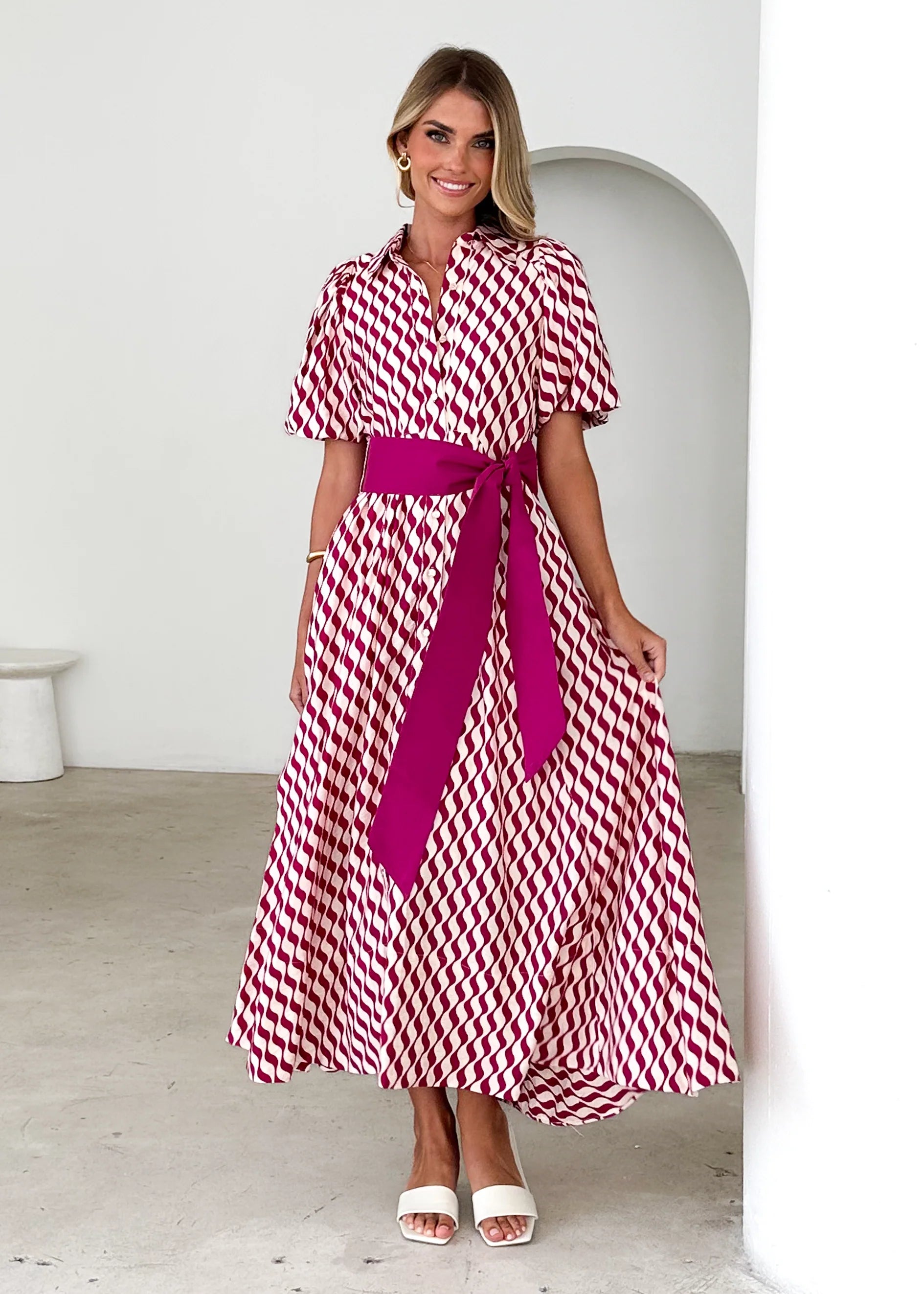 Brunswick Midi Dress - Magenta Wave