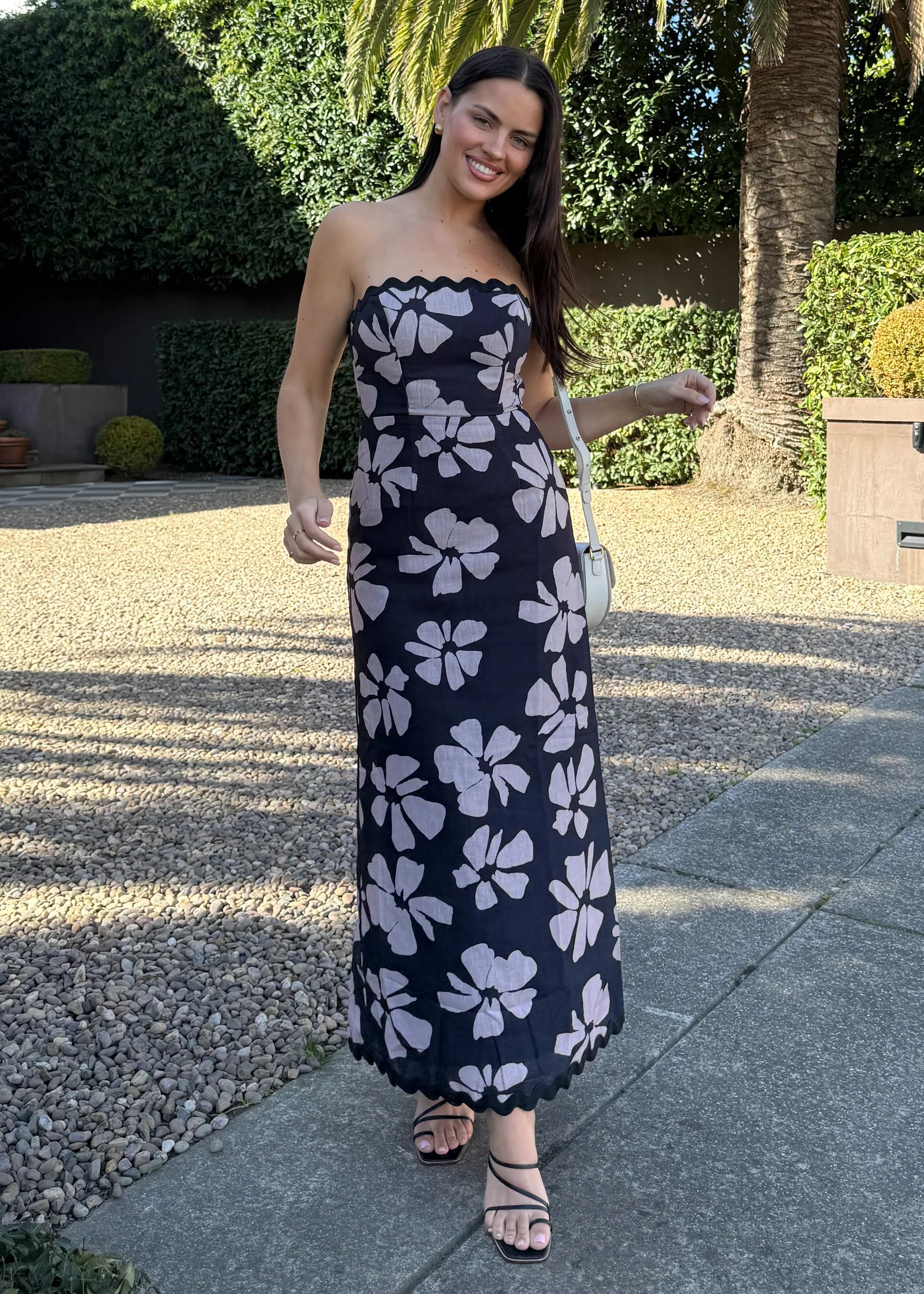 Aurella Strapless Maxi Dress - Black Floral