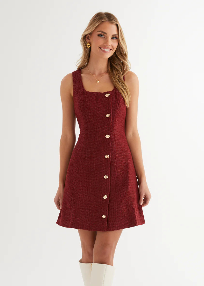 Miracle Tweed Dress - Merlot