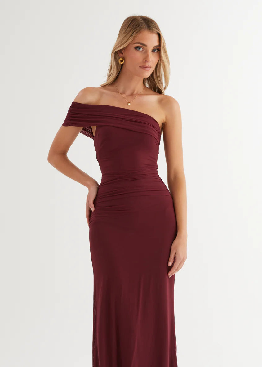 Allina Mesh Maxi Dress - Wine