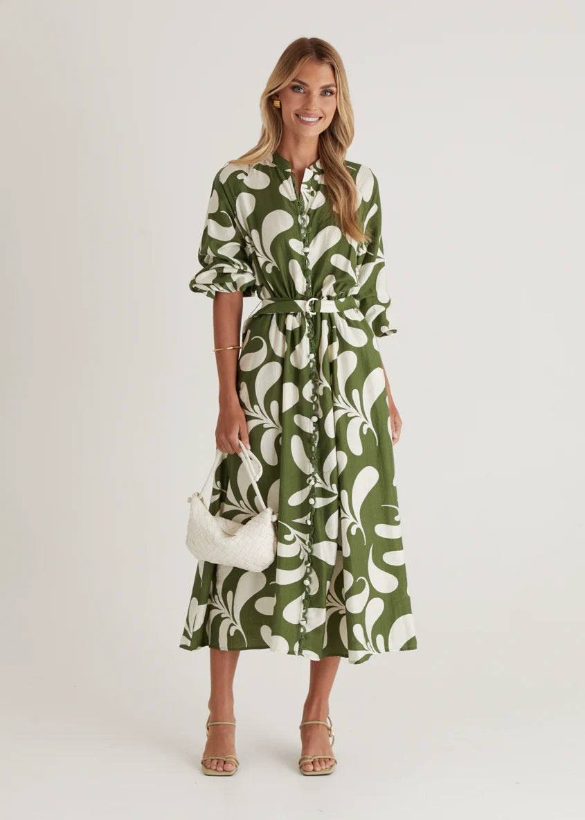 Shylah Midi Dress - Forest Swirl