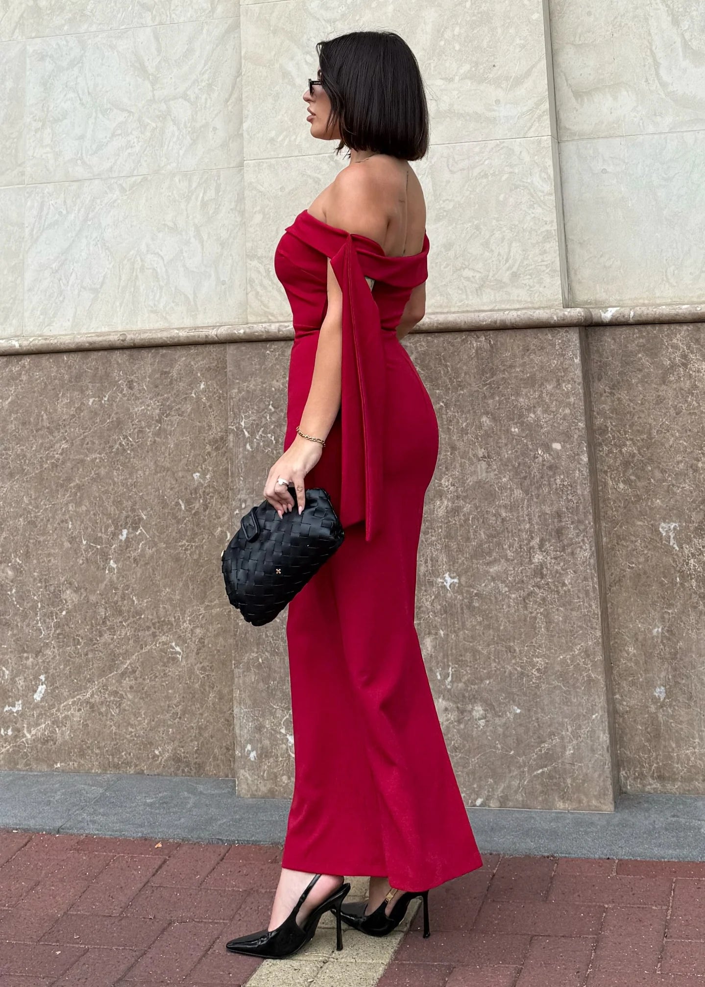 Renia Off Shoulder Maxi Dress - Cherry