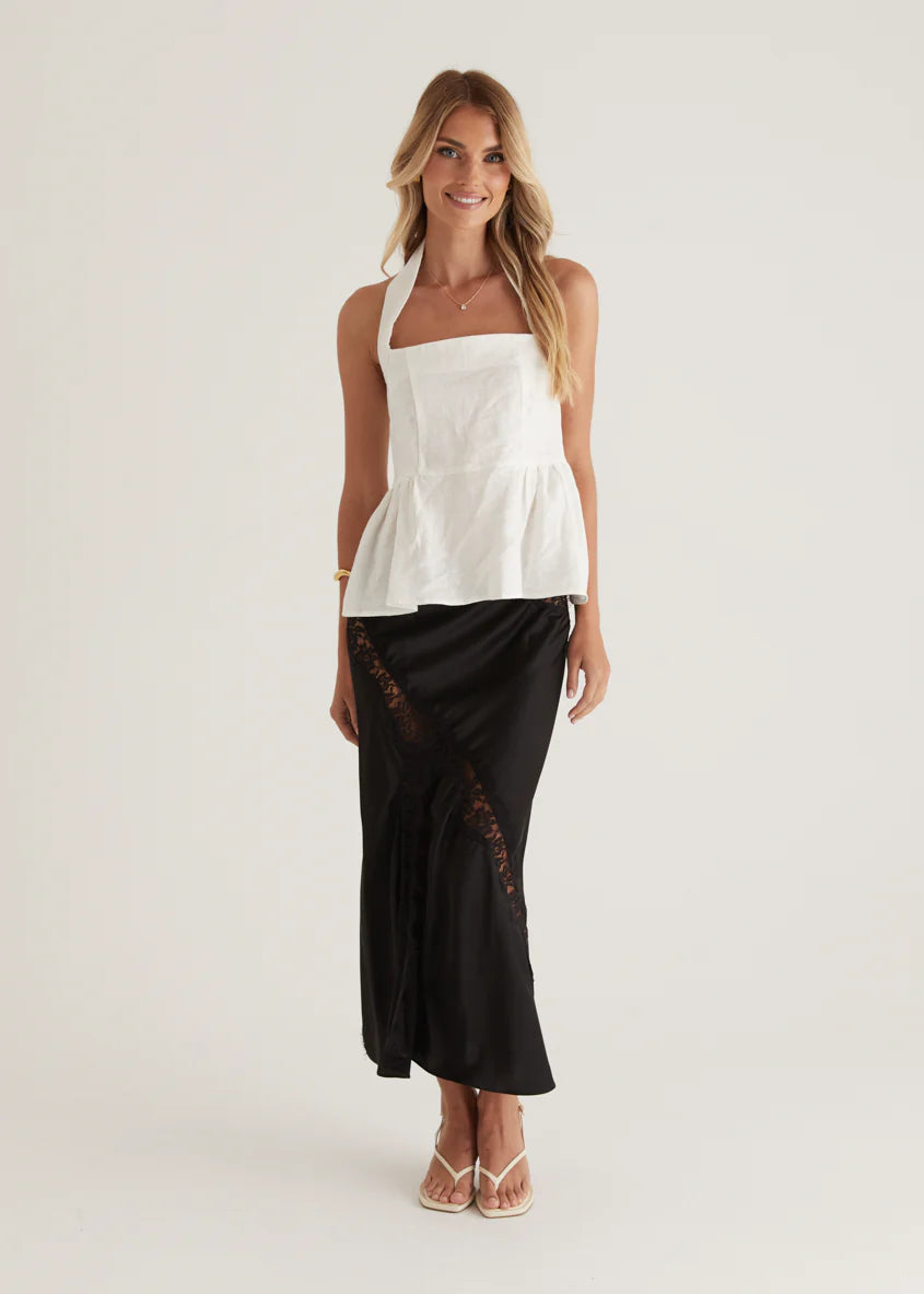 Lilou Halter Linen Top - Off White