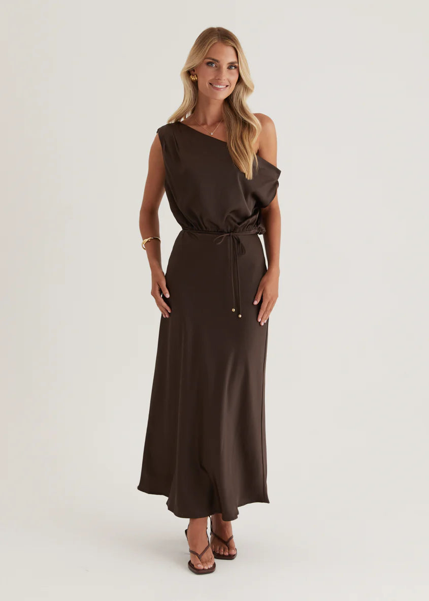 Marisa Drop Shoulder Midi Dress - Chocolate