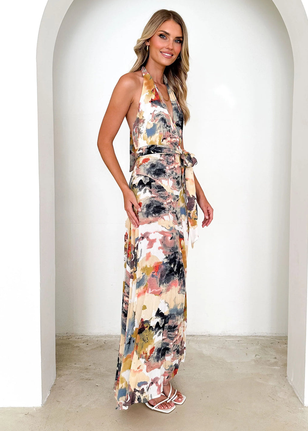 Reyna Halter Maxi Dress - Ink Splash