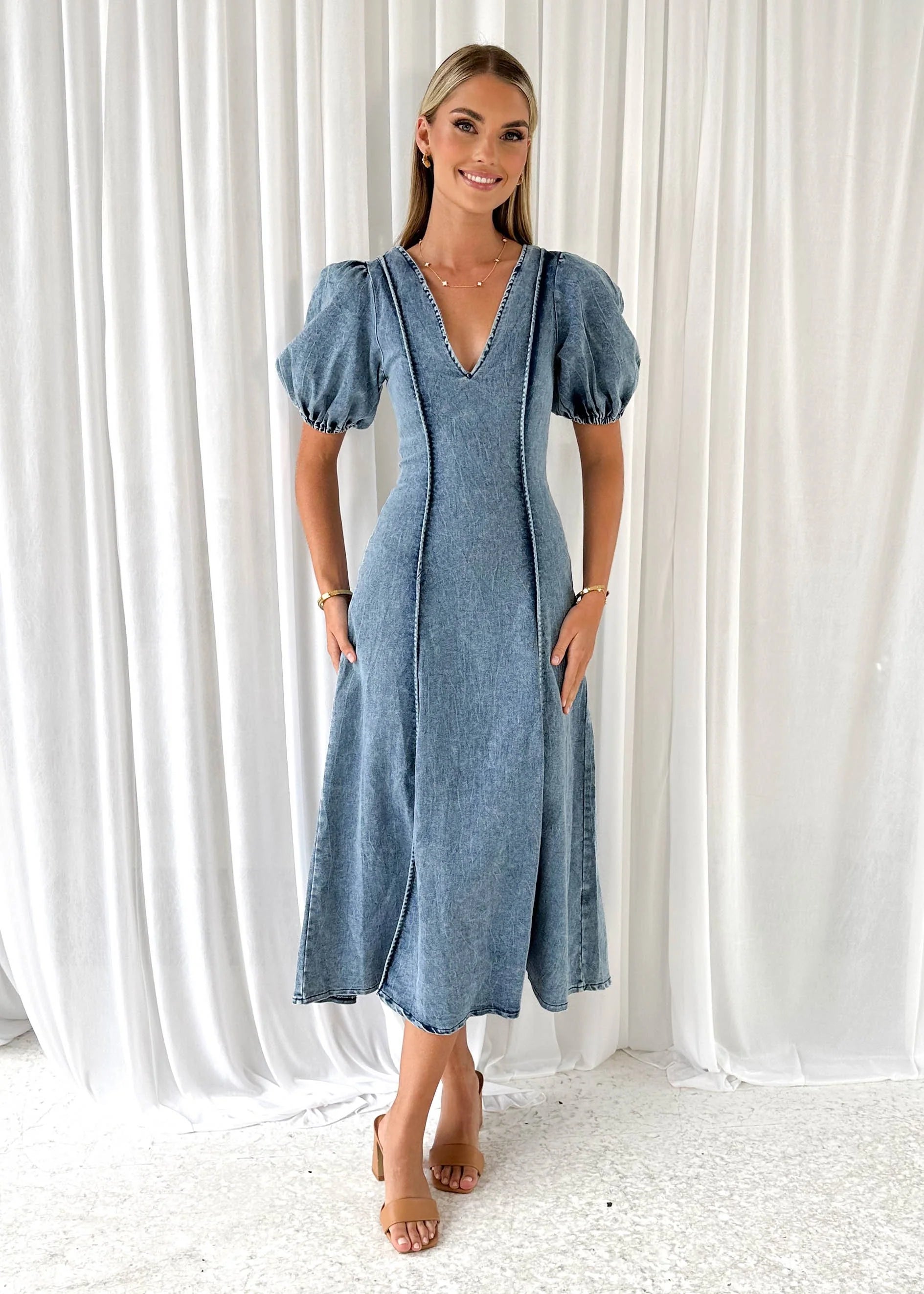 Madrie Stretch Denim Dress - Mid Blue