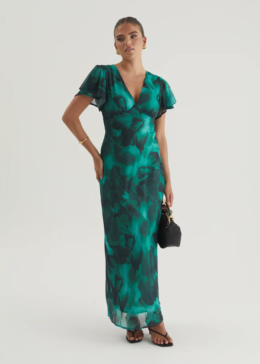 Cabana Maxi Dress - Emerald Watercolour