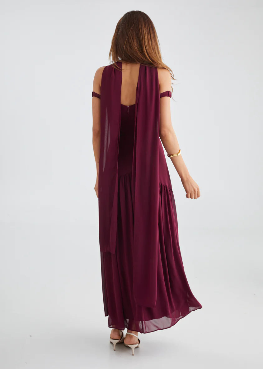 Kirah Off Shoulder Maxi Dress - Wine
