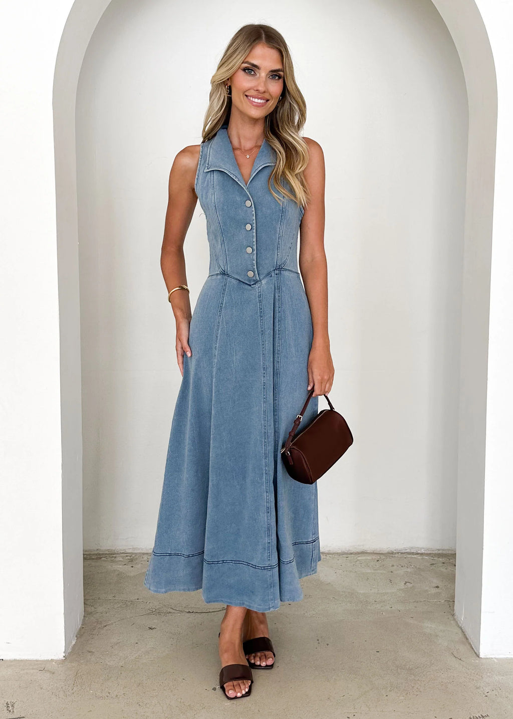 Brighton Denim Maxi Dress - Blue