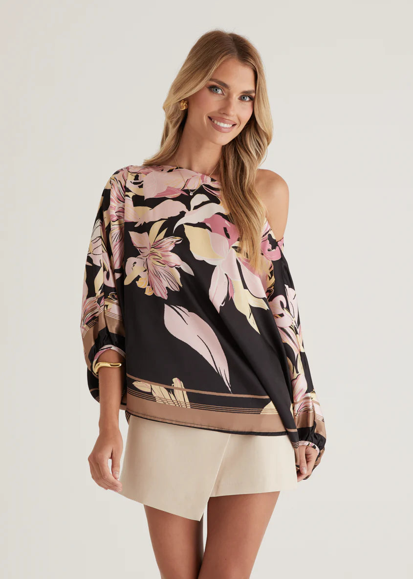 Maui Off Shoulder Top - Black Floral