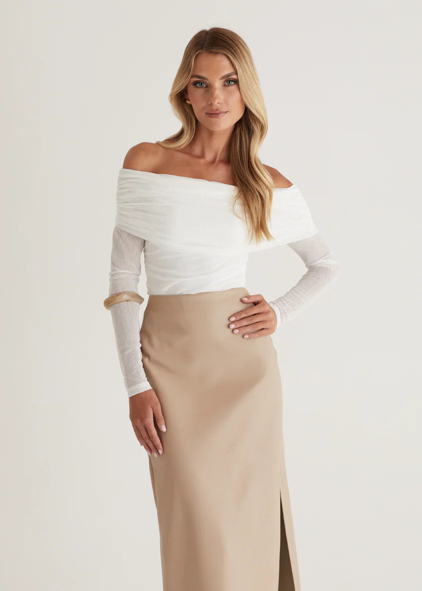 Whisky PU Midi Skirt - Nude