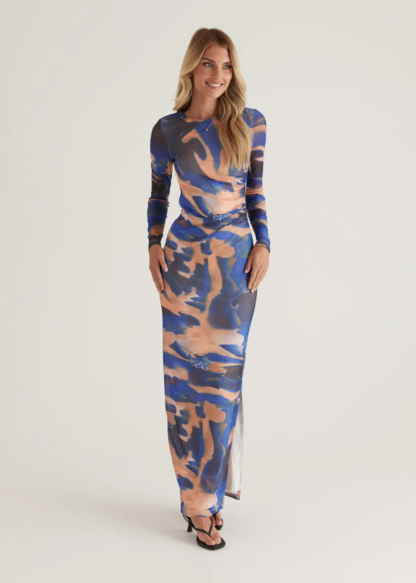 Rhianna Mesh Maxi Dress - Blue Tie Dye