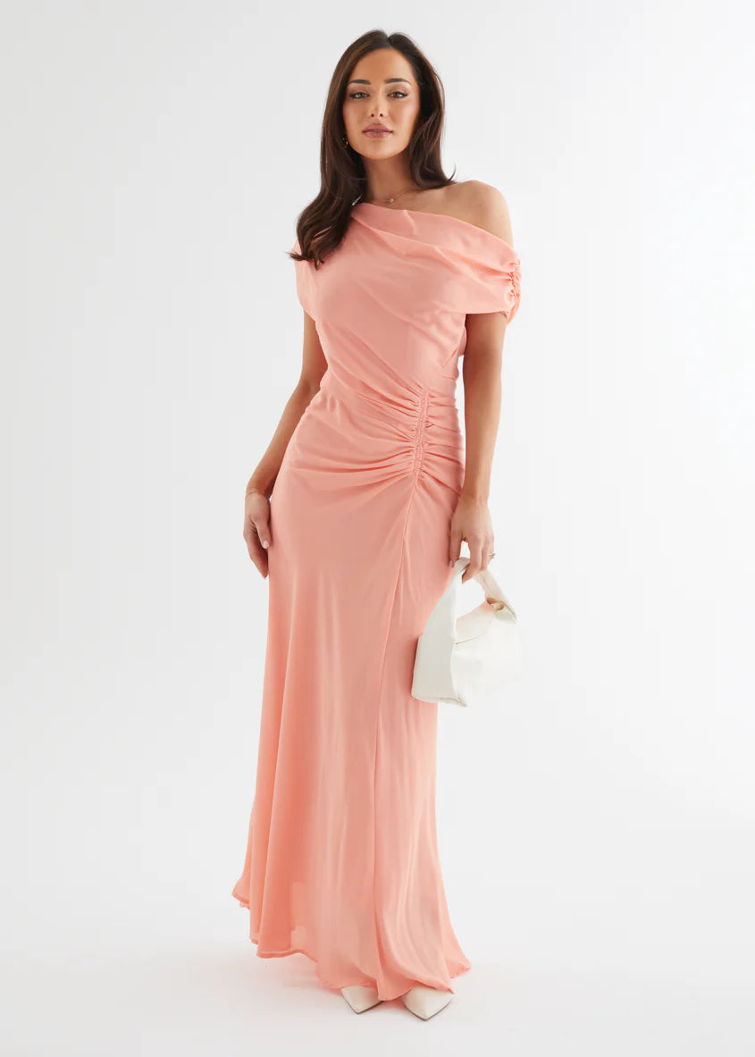 Flirtini One Shoulder Maxi Dress - Peach