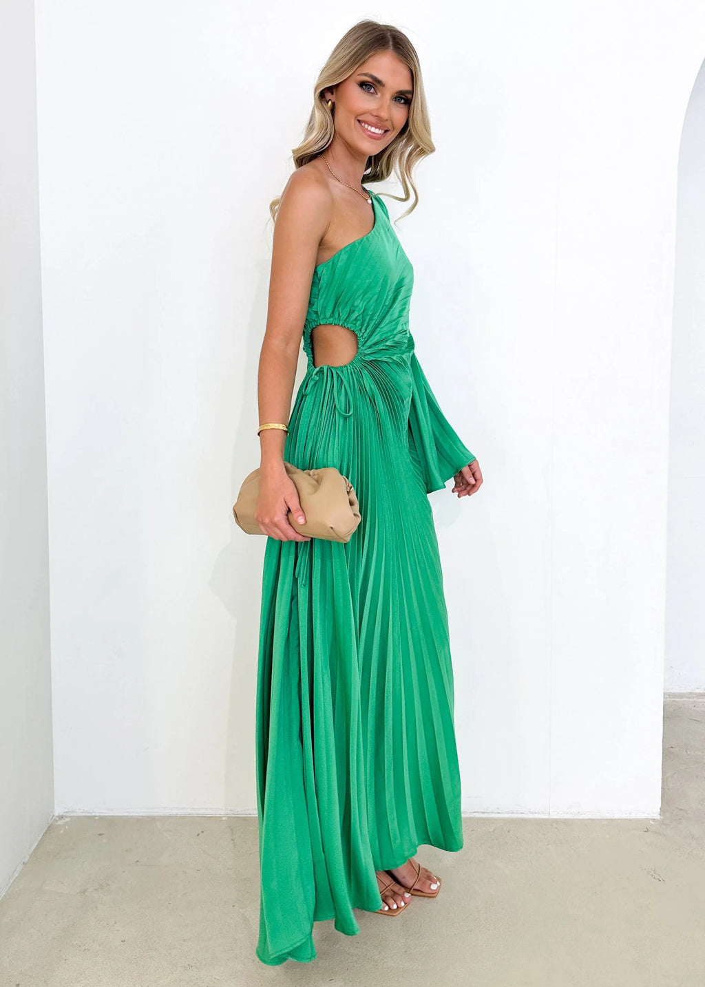 Amore One Shoulder Midi Dress - Jade
