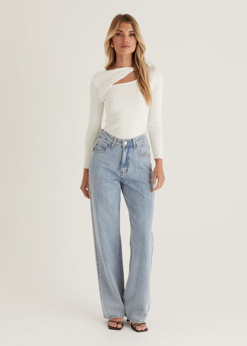 Fenla Twist Knit Top - Off White