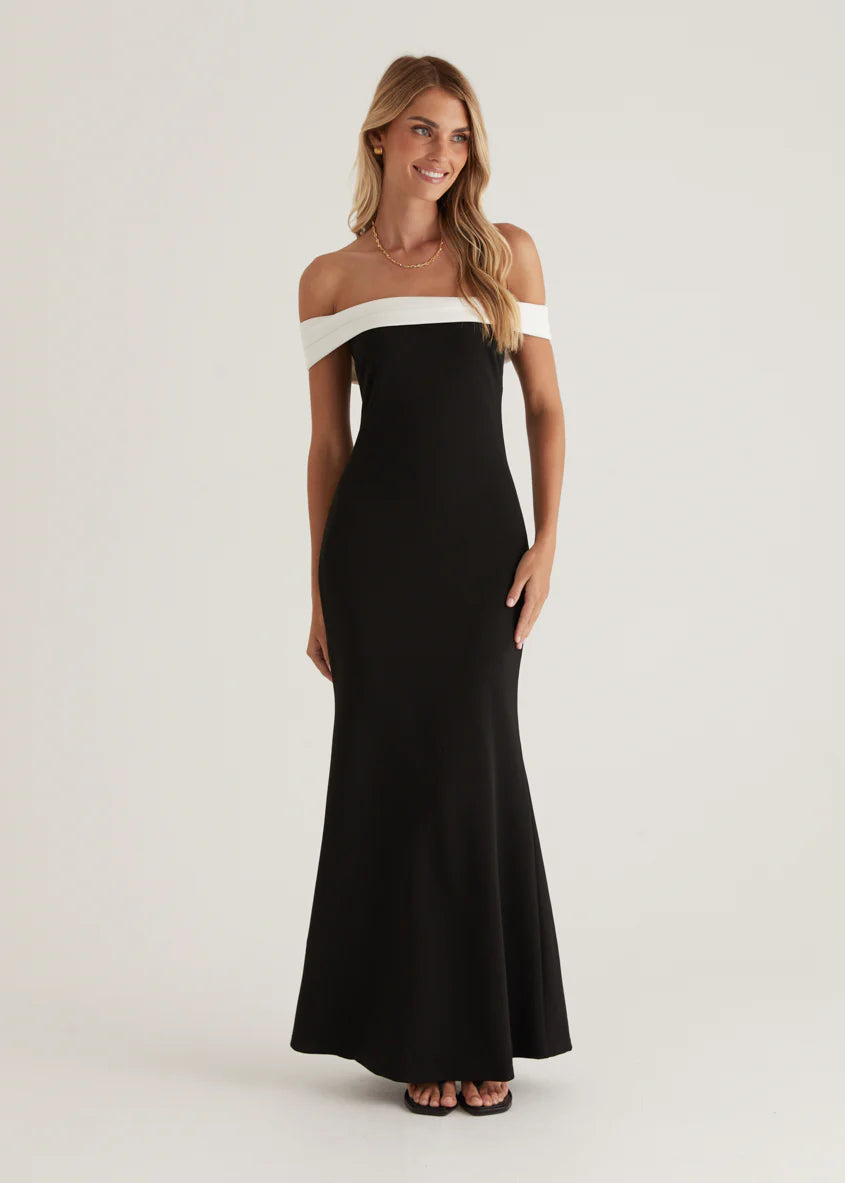 Violet Off Shoulder Maxi Dress - Black