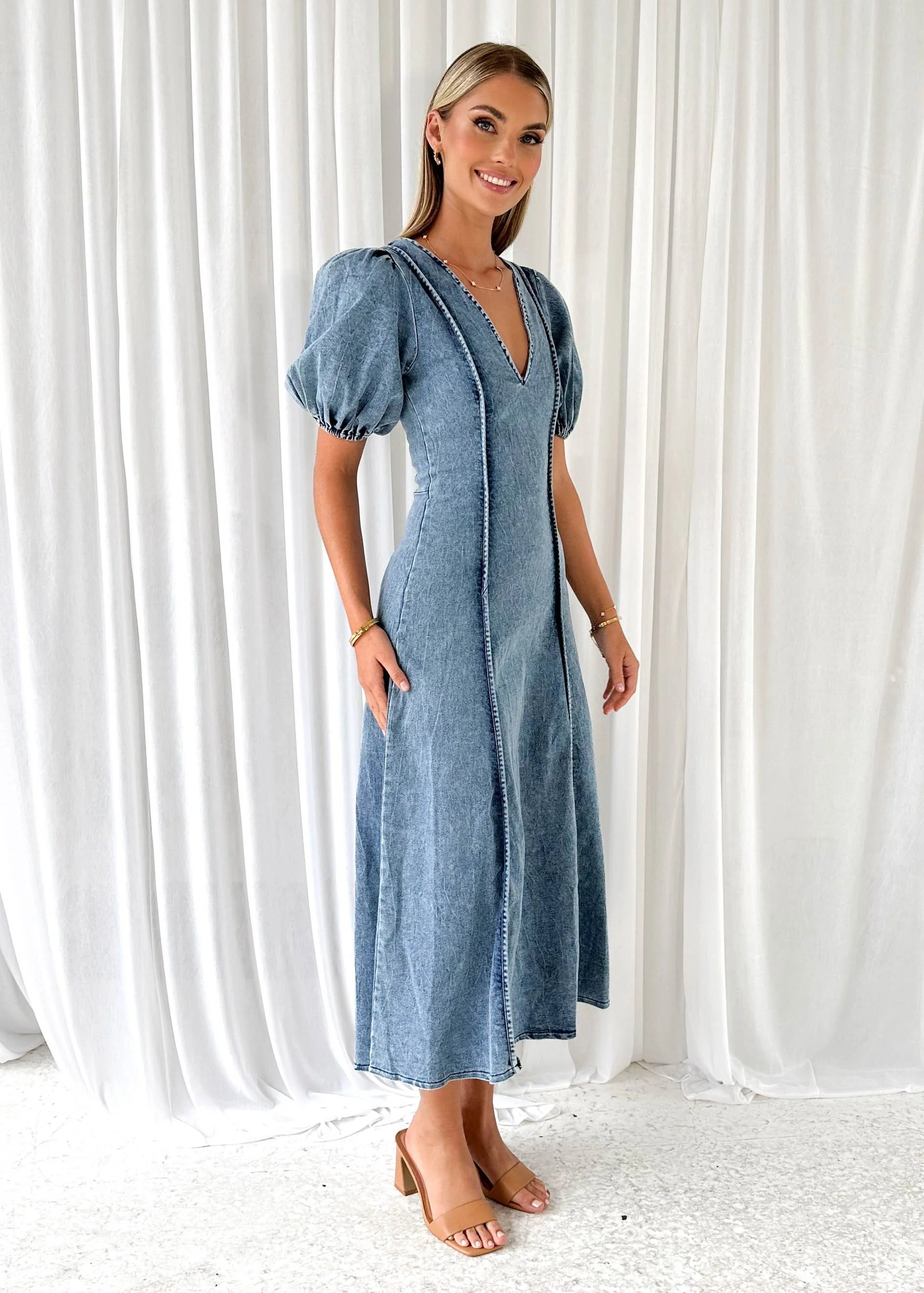 Madrie Stretch Denim Dress - Mid Blue