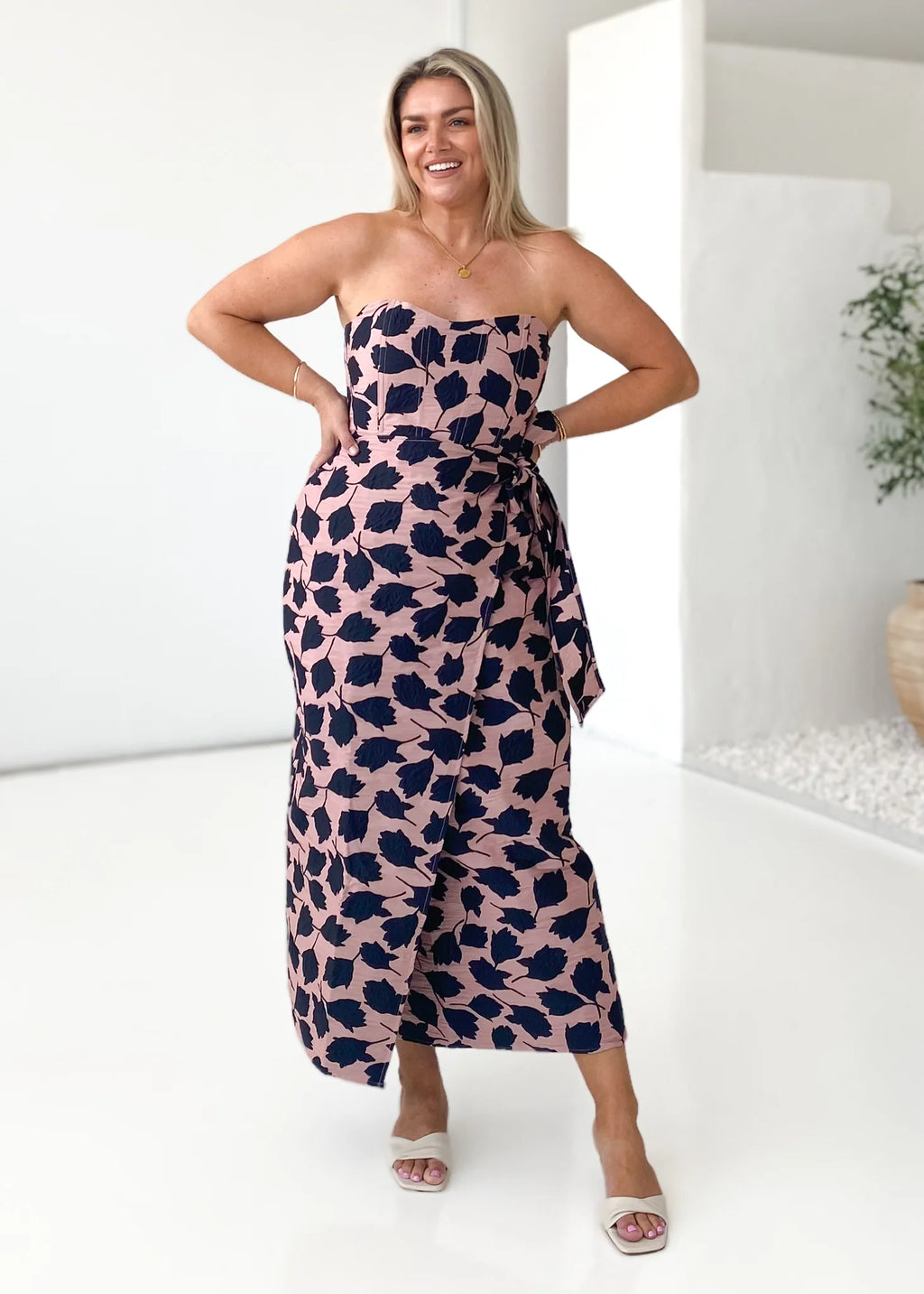 Indra Strapless Midi Dress - Midnight Rose