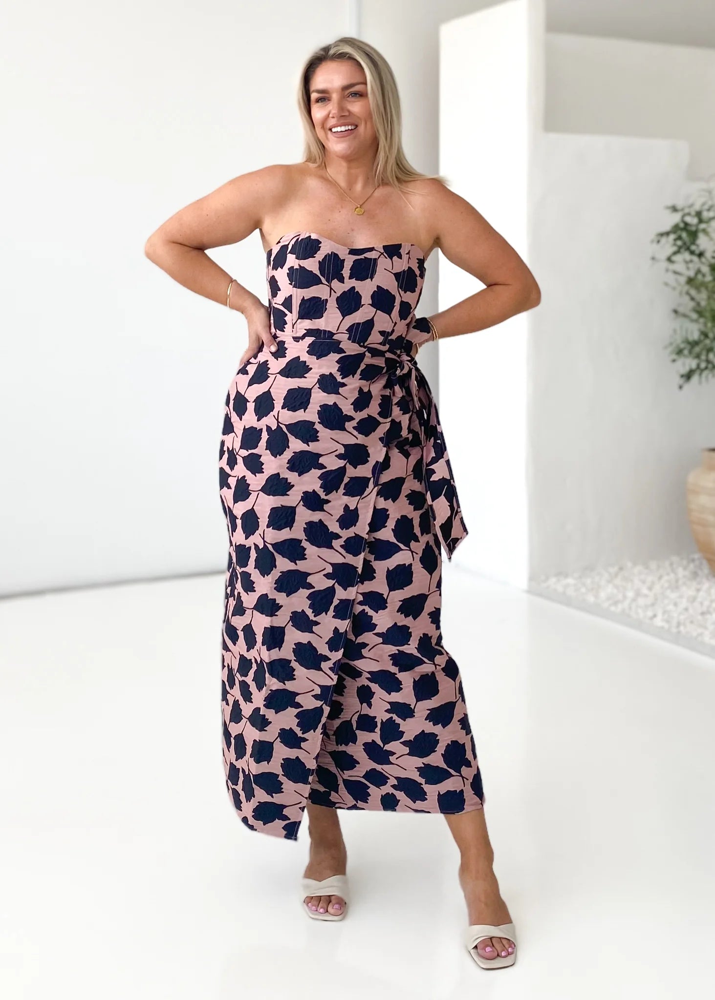 Indra Strapless Midi Dress - Midnight Rose