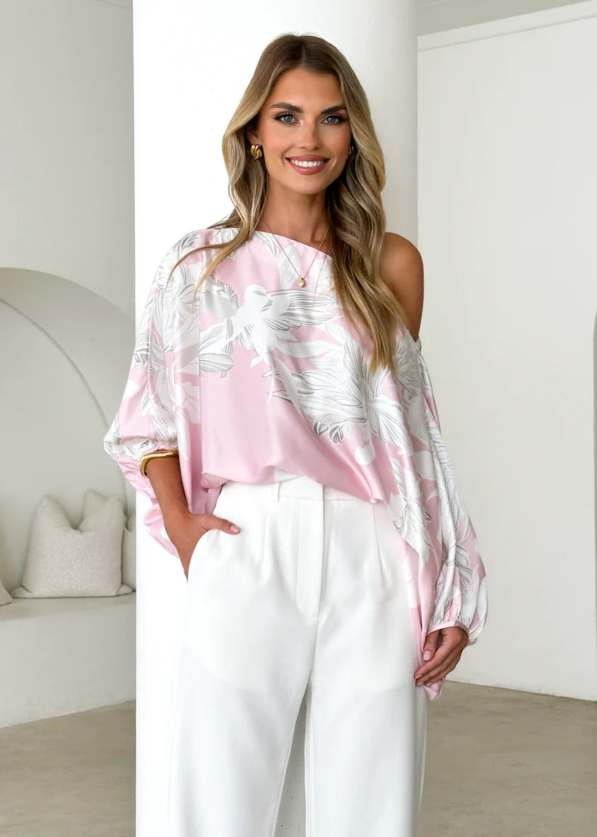 Maui Off Shoulder Top - Pink Floral