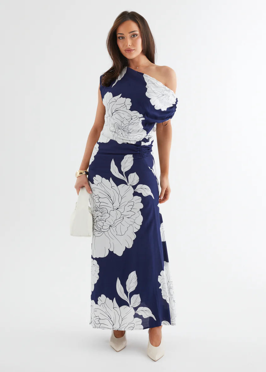 Aida Drop Shoulder Maxi Dress - Navy Bloom