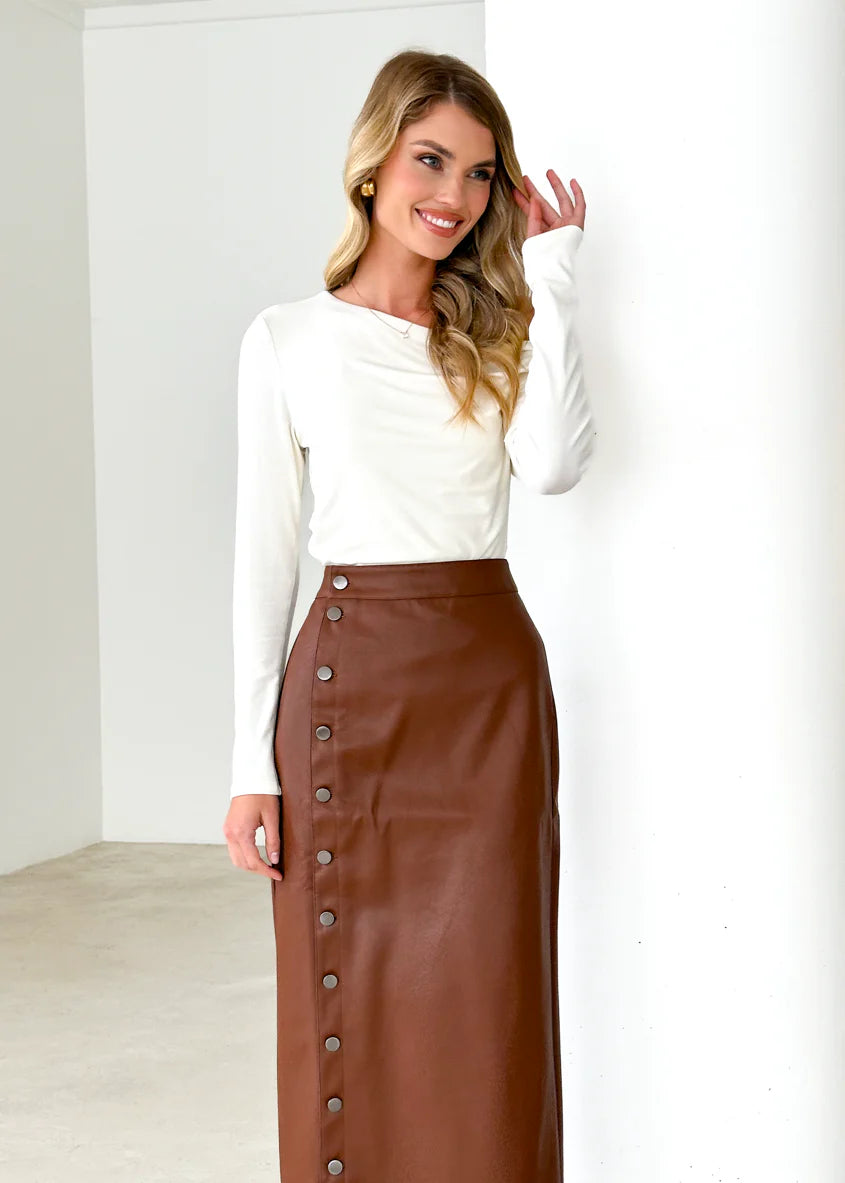 Tretra PU Maxi Skirt - Brown
