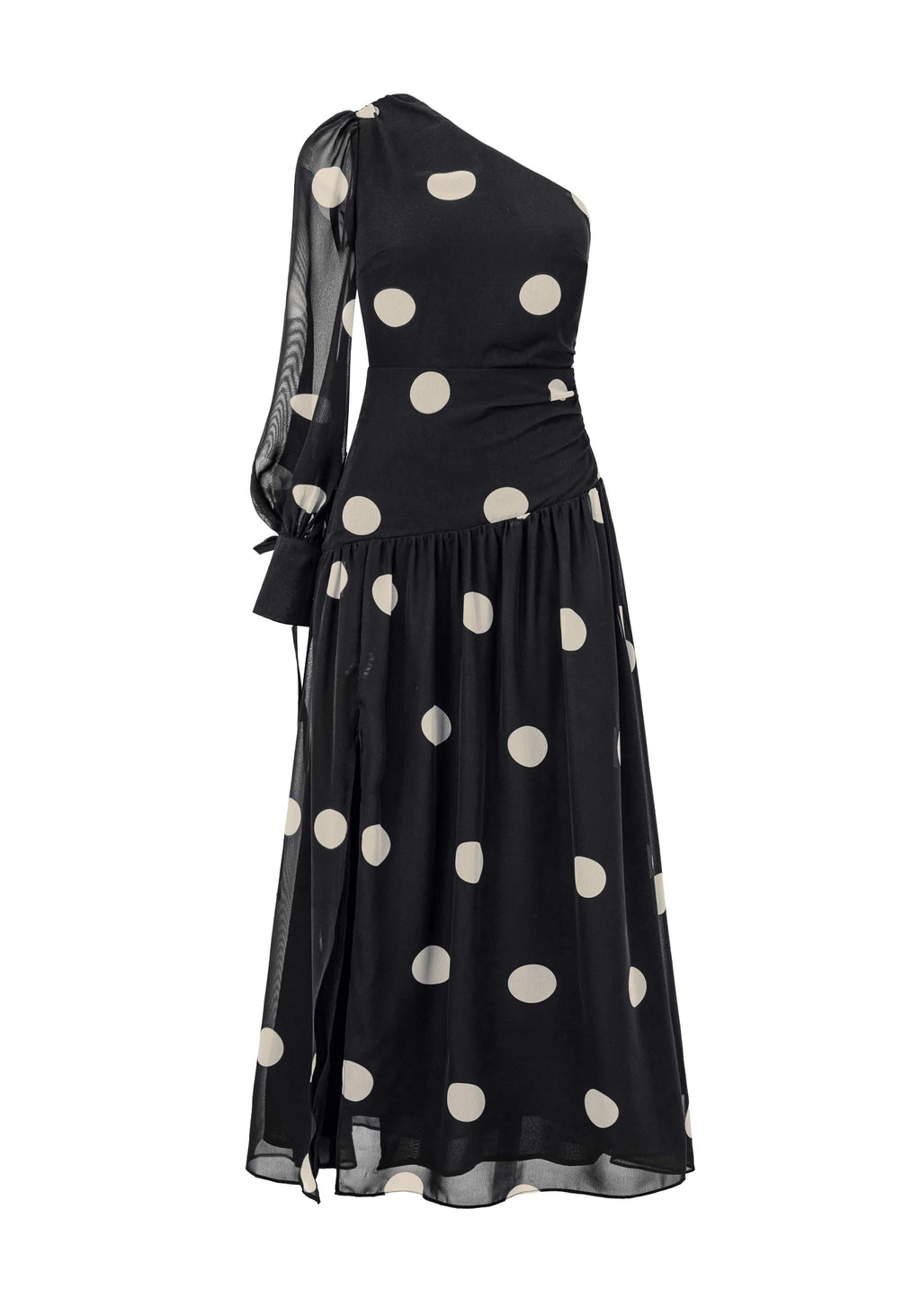 Ella One Shoulder Maxi Dress - Black Polka