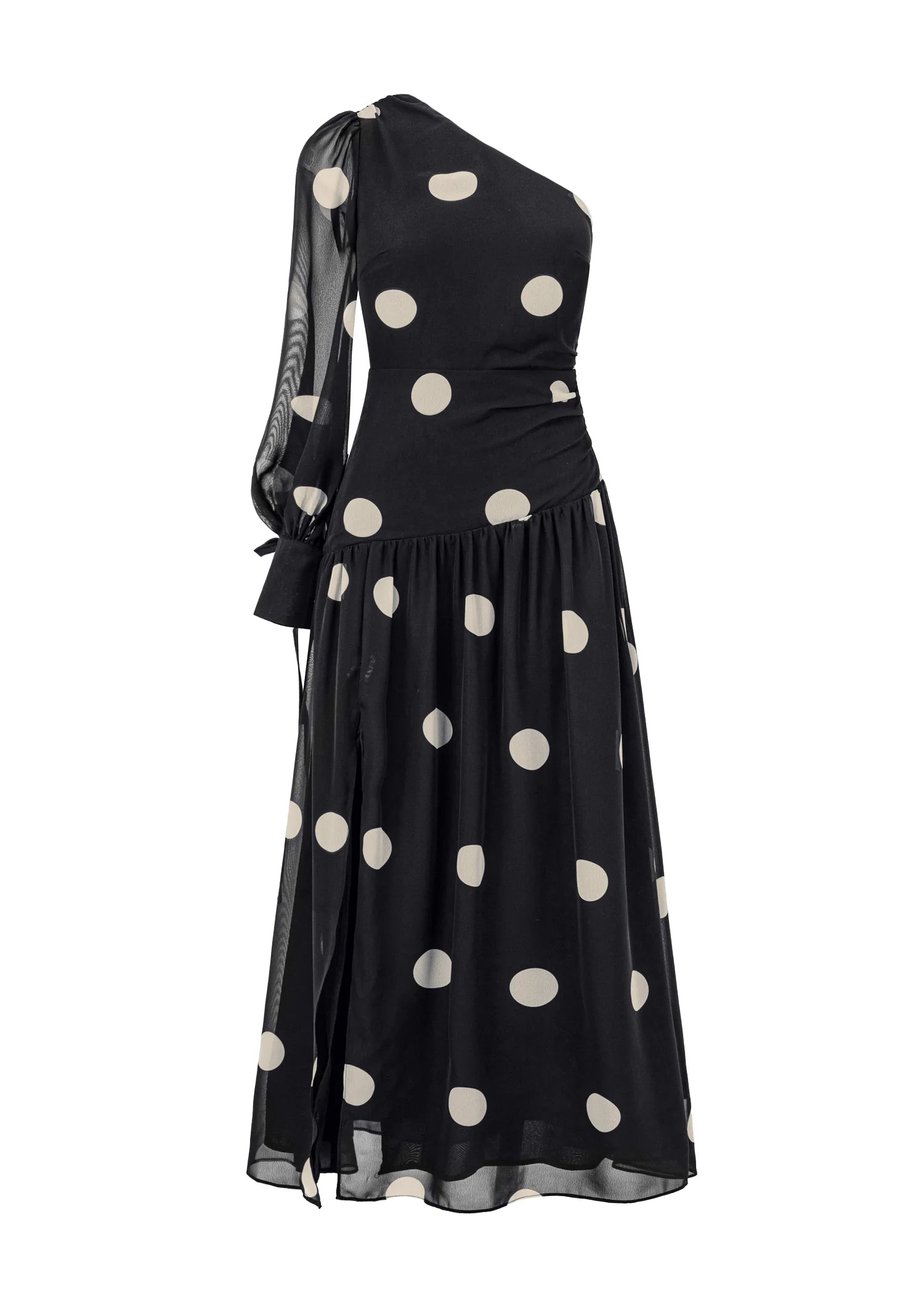 Ella One Shoulder Maxi Dress - Black Polka