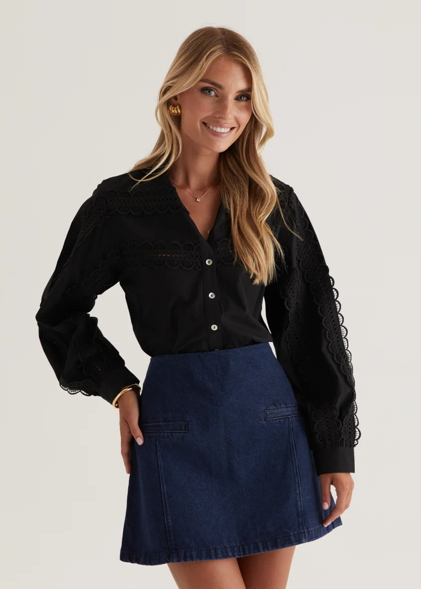 Betty Embroidered Shirt - Black
